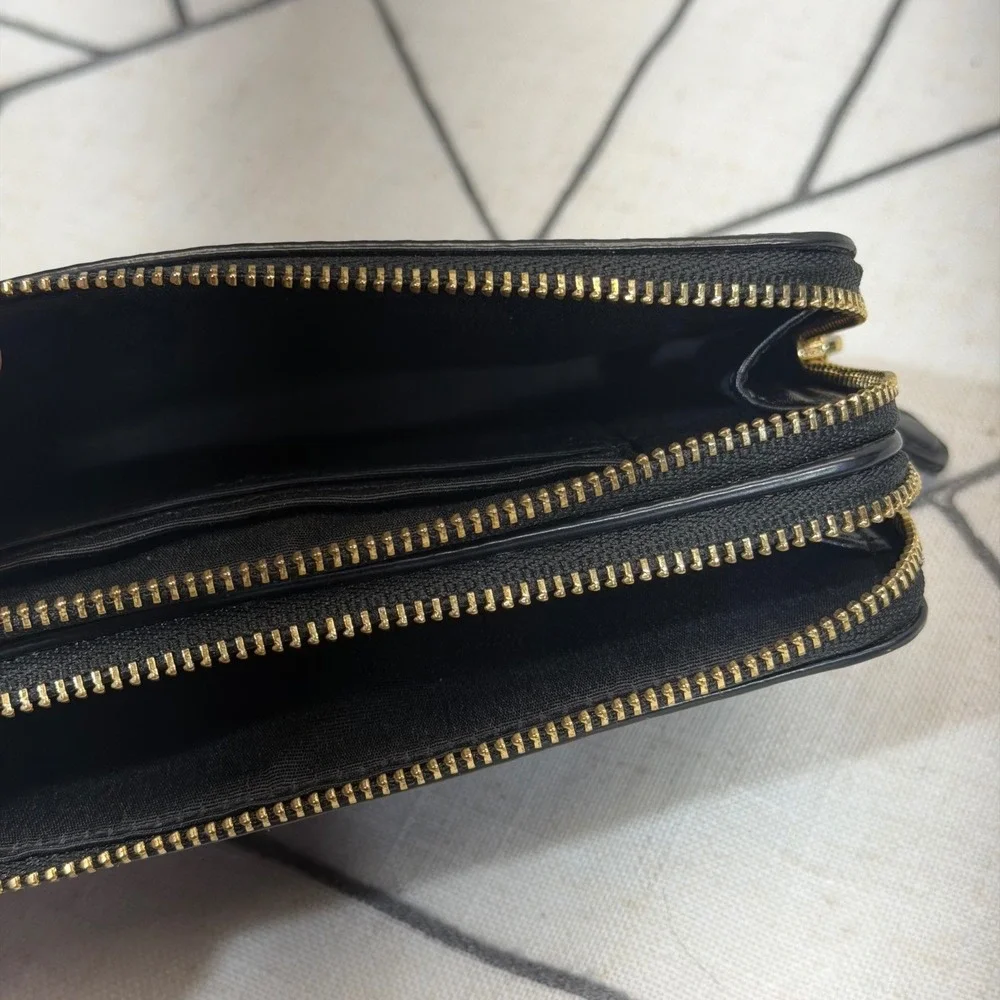 Coach Double Zip Wristlet Small Brown Signature Canvas Monogram Clutch
